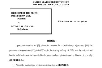 A screenshot of the first page of a court ruling in Freedom of the Press Foundation v. Donald Trump.