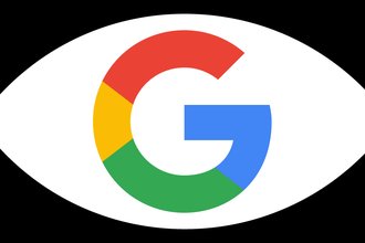 The letter "G" in Google logo colors inside the illustrated outline of an eye