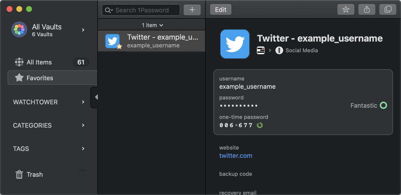 A screenshot of 2FA codes stored in 1Password.