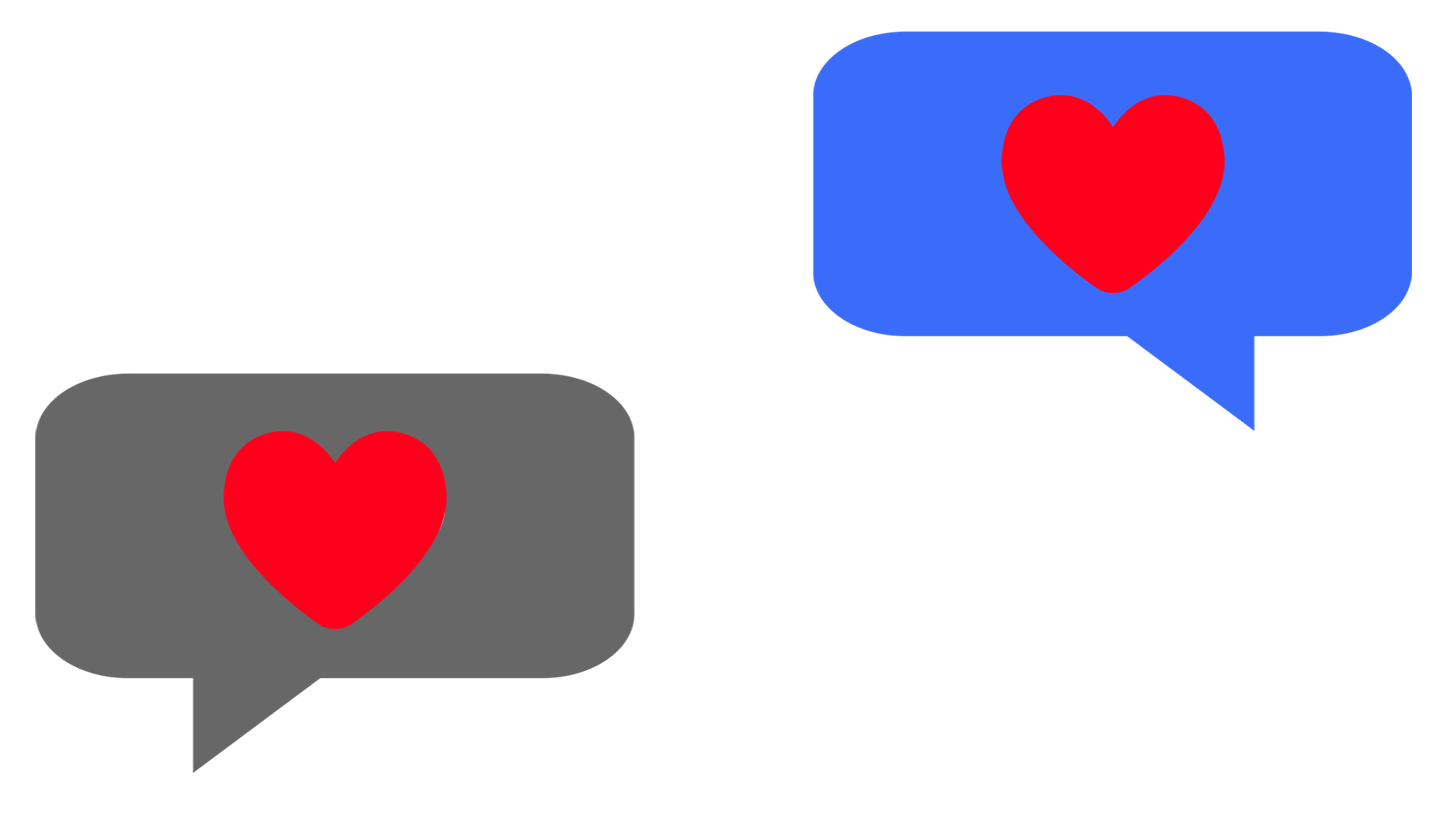 Red hearts inside of two text bubbles