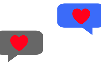 Red hearts inside of two text bubbles