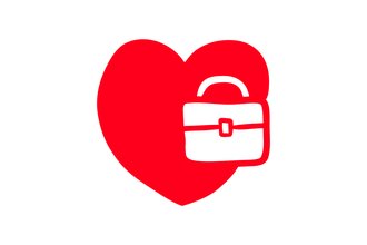 An illustration of a red heart symbol accompanied by a locked case
