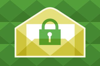 A illustrated yellow envelope appears against a green background, with a green lock and key on top.