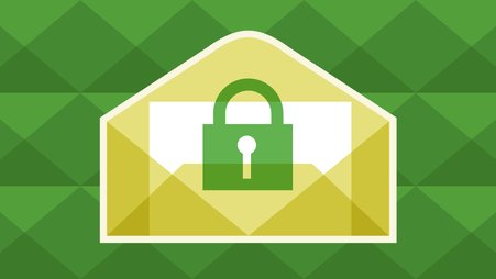 A illustrated yellow envelope appears against a green background, with a green lock and key on top.