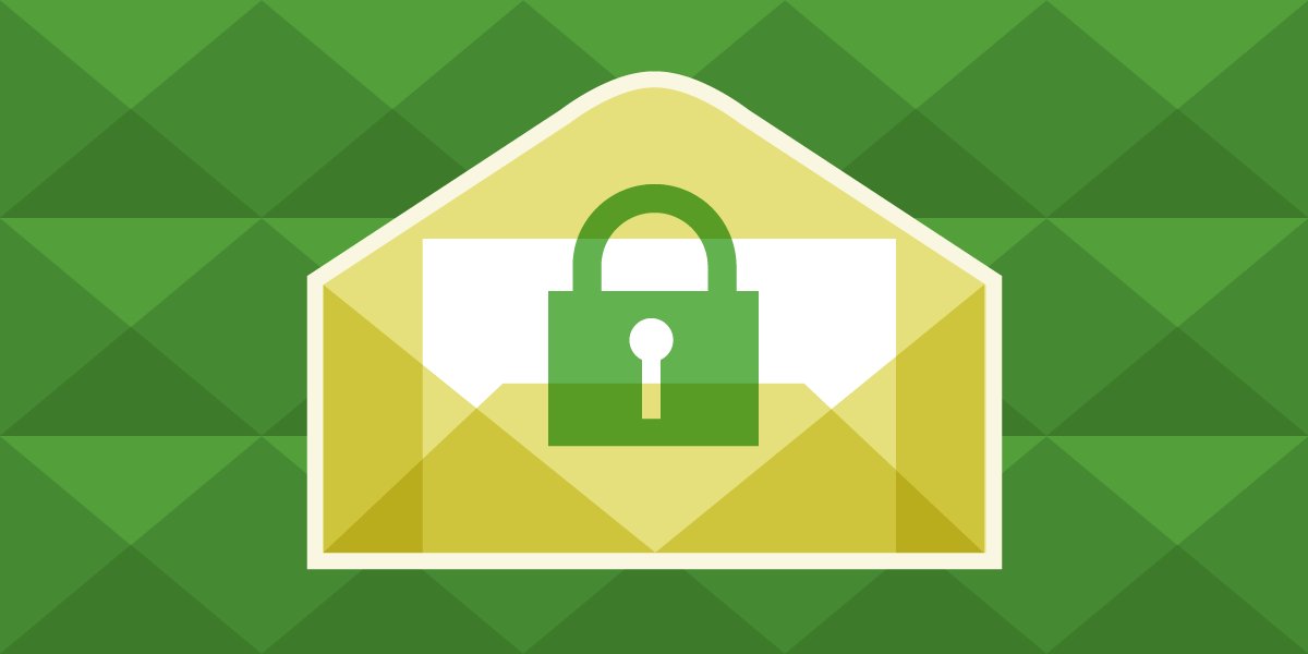 A illustrated yellow envelope appears against a green background, with a green lock and key on top.