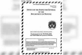 A screenshot of a declassified Defense Department inspector general report, with the title “Requirements for the TRAILBLAZER and THINTIIREAD Systems.”