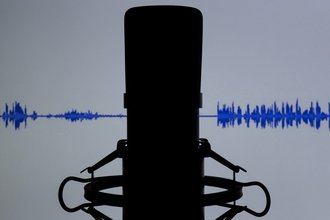 Microphone with sound wave in the background