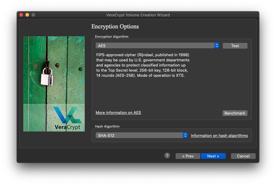 Encryption option AES and SHA-512 default options selected
