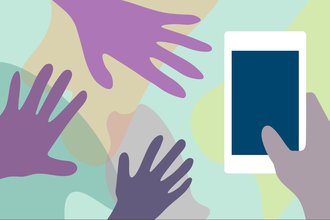 A header image displaying a series of hands reaching for a user’s phone.