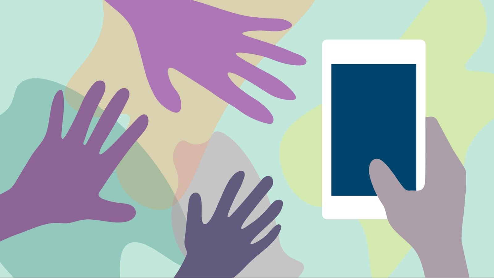 A header image displaying a series of hands reaching for a user’s phone.