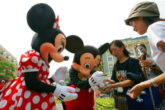 Mickey Mouse and Minnie Mouse at Hong Kong Disneyland, Sept. 12, 2005