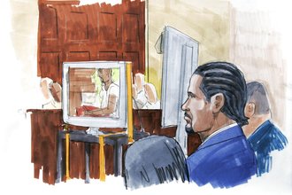 A courtroom sketch of musician R. Kelly’s 2008 sex crimes trial