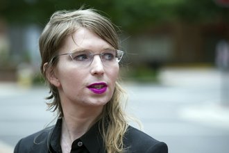 Former Army intelligence analyst Chelsea Manning speaks with reporters in 2019