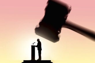 Public speaker under judge‘s gavel