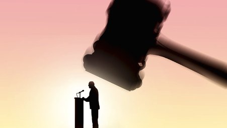 Public speaker under judge‘s gavel
