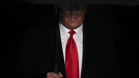 Donald Trump talks to members of the media before boarding Marine One from the South Lawn of the White House on December 10, 2019 in Washington, DC.