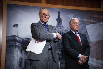 Senate Majority Leader Chuck Schumer, pictured at left, and Judiciary Committee Chair Dick Durbin, at right