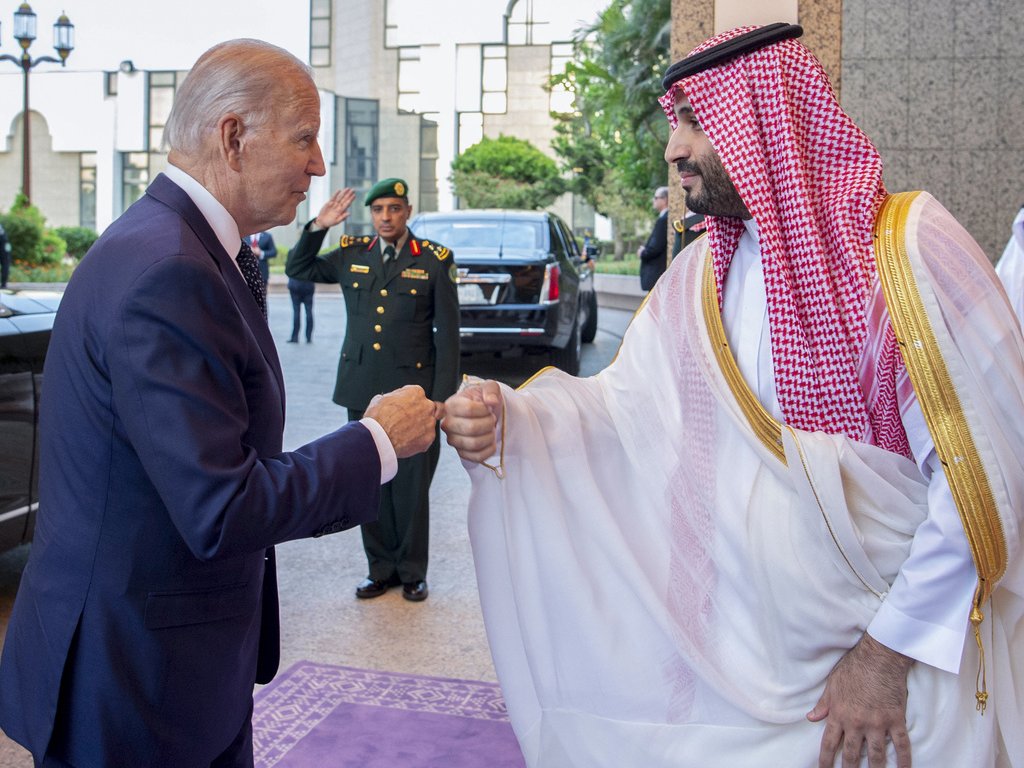 President Joe Biden greets Saudi Crown Prince Mohammed bin Salman with a fist bump in 2022
