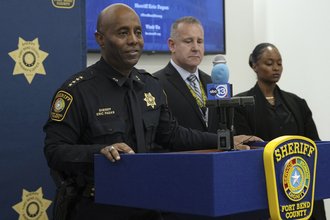 Fort Bend County, Texas, Sheriff Eric Fagan at a news conference in January 2024