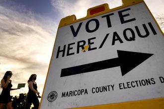 A sign outside a polling station in Arizona