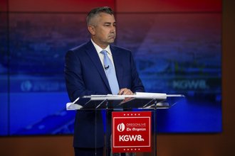 Nathan Vasquez during a candidate debate hosted by The Oregonian and KGW news at KGW's studio, May 2, 2024 in Portland, Oregon
