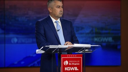 Nathan Vasquez during a candidate debate hosted by The Oregonian and KGW news at KGW's studio, May 2, 2024 in Portland, Oregon