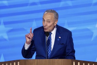 Chuck Schumer at the 2024 Democratic National Convention in Chicago on August 20, 2024