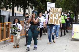 A protest against the police training facility known as ‘Cop City,’ last year in Atlanta.
