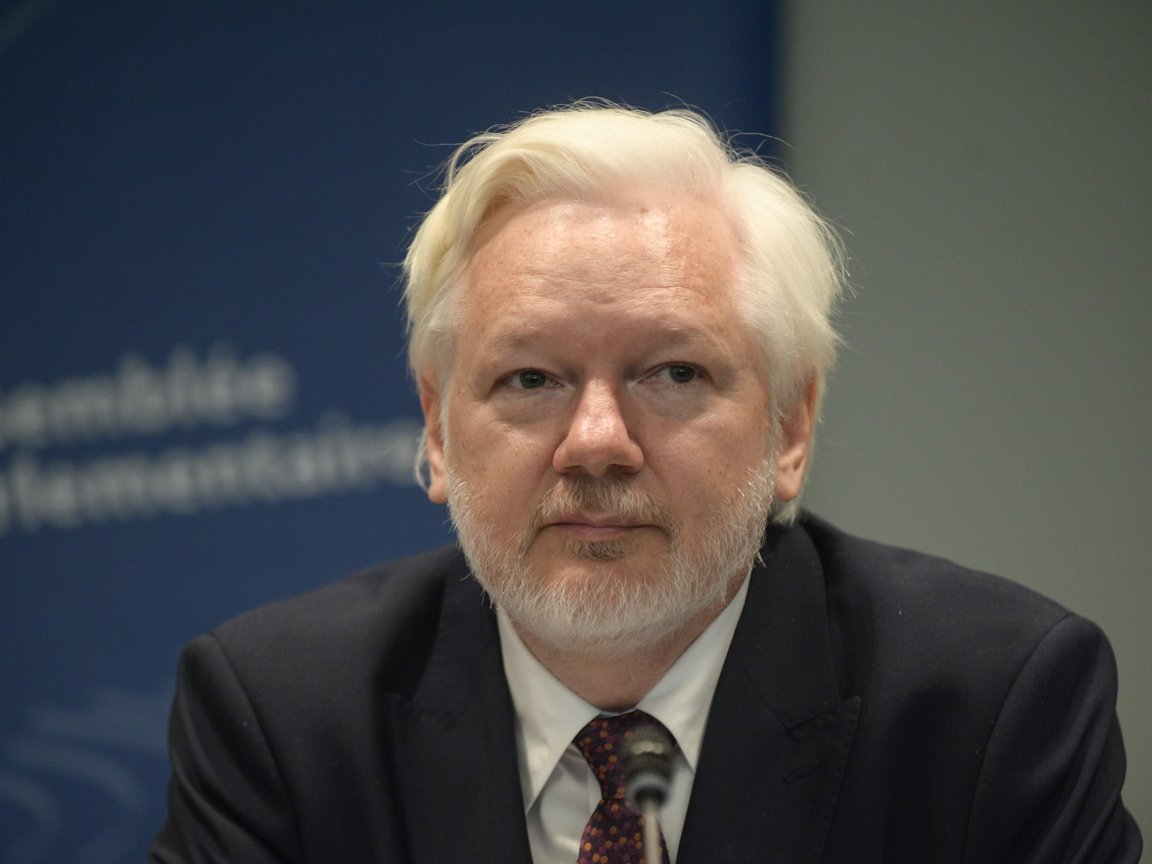 In his first appearance after his prolonged detention, Julian Assange speaks during a hearing at the Parliamentary Assembly of the Council of Europe on Oct. 1, 2024.
