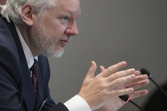 WikiLeaks founder Julian Assange addresses the Council of Europe in Strasbourg, France, on Oct. 1, 2024.