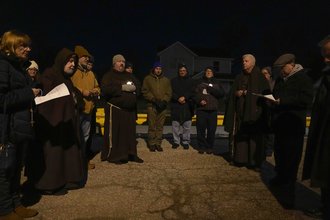 A vigil outside the Indiana state prison where Joseph Corcoran was executed Dec. 18.