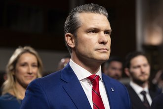 Pete Hegseth, President-elect Donald Trump's nominee to be secretary of Defense, arrives for his confirmation hearing before the Senate Armed Services Committee on Capitol Hill Jan. 14, 2025
