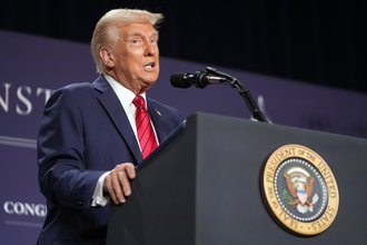 President Donald Trump speaks at the 2025 House Republican Members Conference Dinner at Trump National Doral Miami in Doral, Fla., Monday, Jan. 27, 2025