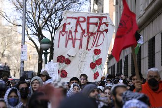 Protesters rally against the detention of Palestinian activist Mahmoud Khalil on March 14, 2025, outside Columbia University in New York City.