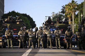 Deputies from the Los Angeles County Sheriff's Department at a protest in downtown LA in June.