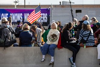 A protest outside the U.S. Immigration and Customs Enforcement facility in Broadview, Illinois, in 2025
