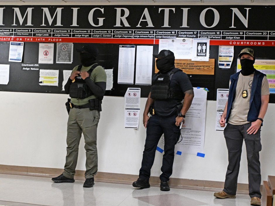 Masked federal agents at Immigration Court at 26 Federal Plaza in New York City