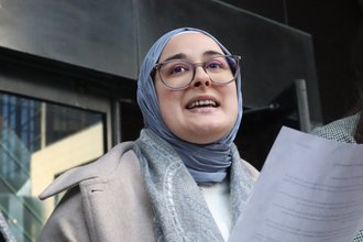 Rümeysa Öztürk, pictured after a court hearing in 2025