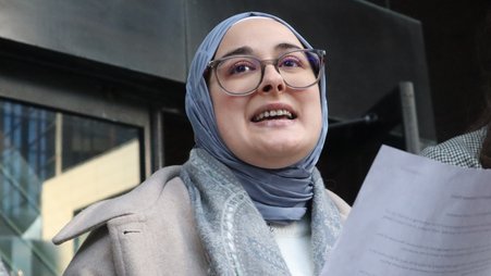 Rümeysa Öztürk, pictured after a court hearing in 2025