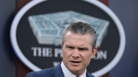 Defense Secretary Pete Hegseth at a press briefing at the Pentagon, March 2, 2026, in Washington
