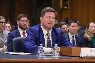 Jay Clayton testifying during a Senate Intelligence Committee confirmation hearing in Washington, D.C., on July 15, 2026.