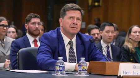 Jay Clayton testifying during a Senate Intelligence Committee confirmation hearing in Washington, D.C., on July 15, 2026.