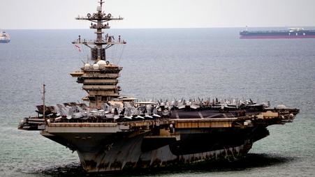 The U.S. Navy aircraft carrier USS Abraham Lincoln arrives at the port in Laem Chabang, Chonburi, Thailand, on Sept. 2, 2026.