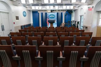 An empty White House press briefing room is seen on Sept. 19, 2026, in Washington, D.C.