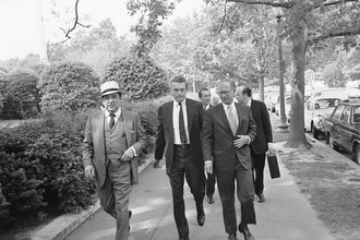 Lawyers from The New York Times on their way to argue the Pentagon Papers case in 1971. James Goodale, then vice president at the Times, is at front right.