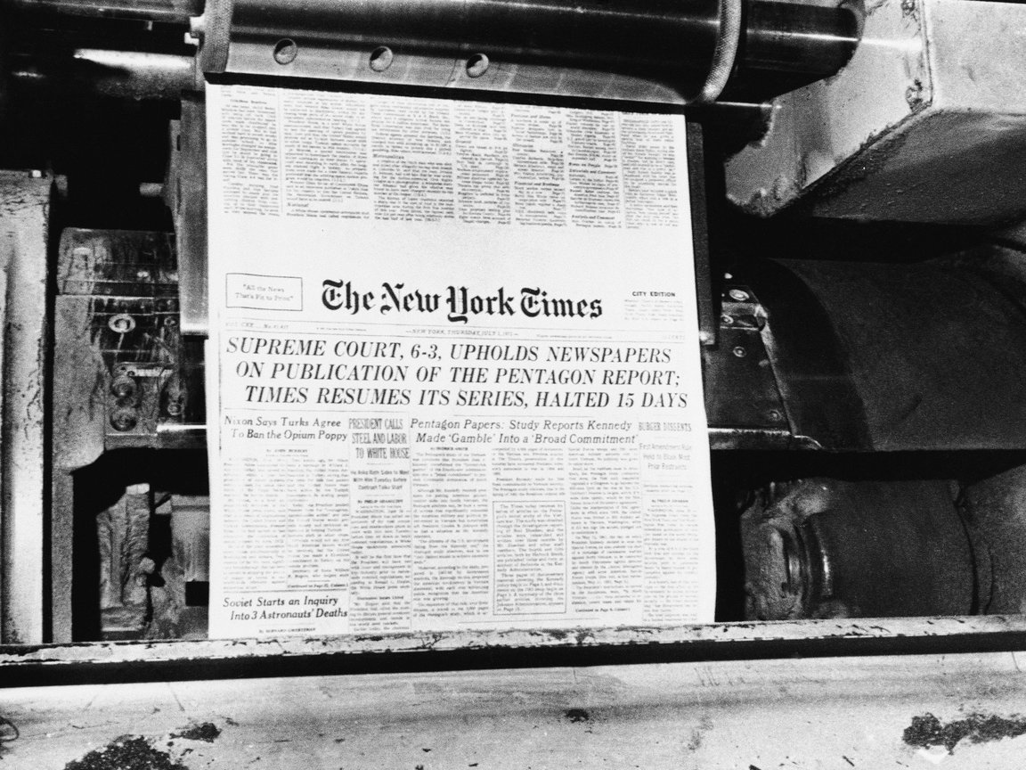The New York Times resumed publication of its series of articles based on the secret Pentagon papers in its July 1, 1971 edition, after it was given the green light by the U.S. Supreme Court. (AP Photo/Jim Wells)