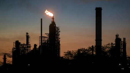 A Venezuelan oil refinery at dusk