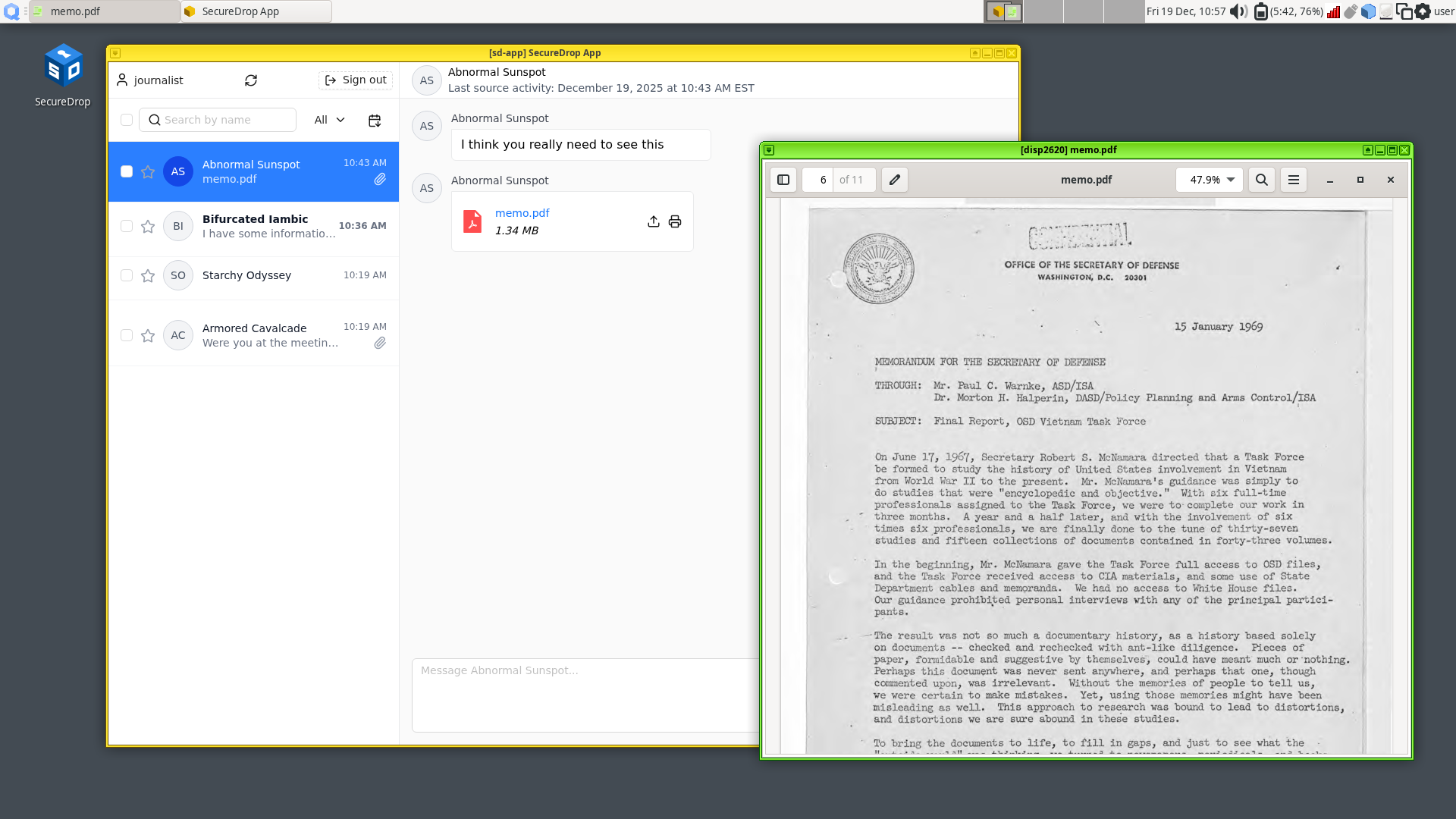 Screenshot of SecureDrop Workstation