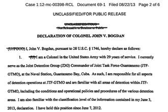 Screenshot of a declaration by Colonel John V. Bogdan