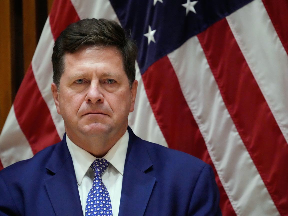 Jay Clayton, U.S. Attorney for the Southern District of New York, listens during a news conference in New York, March 9, 2026.